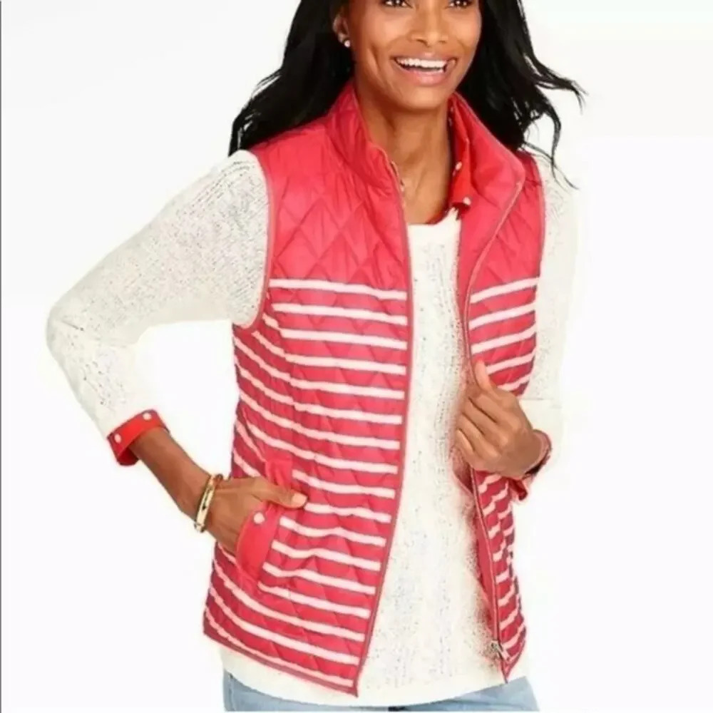 NWT Talbots Red Striped Quilted Puffer Vest Women’s‎ XLP Sleeveless Transitional